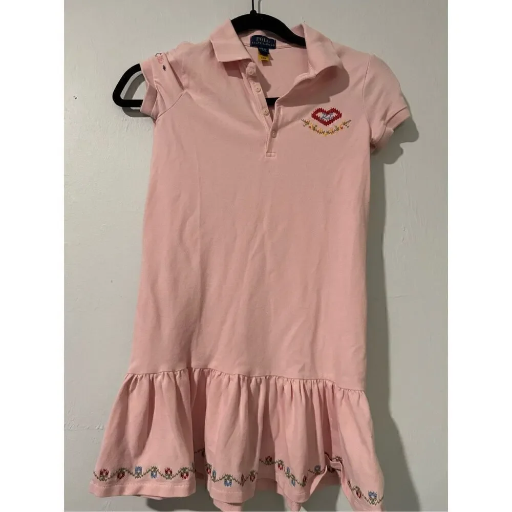 Polo Ralph Lauren pink embroidered logo polo pink dress 8-10